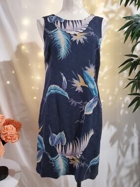 Tiki Classics VTG 100% Silk Tropical Hawaiian Sleeveless Dress Size S Blue Palm